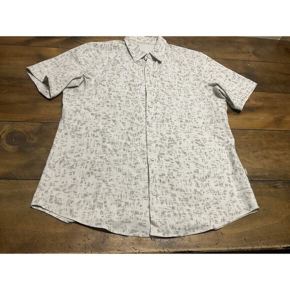 Lululemon Mens Large Shirt Airing Easy Short Sleeve White Gray Geometric - Picture 5 of 10